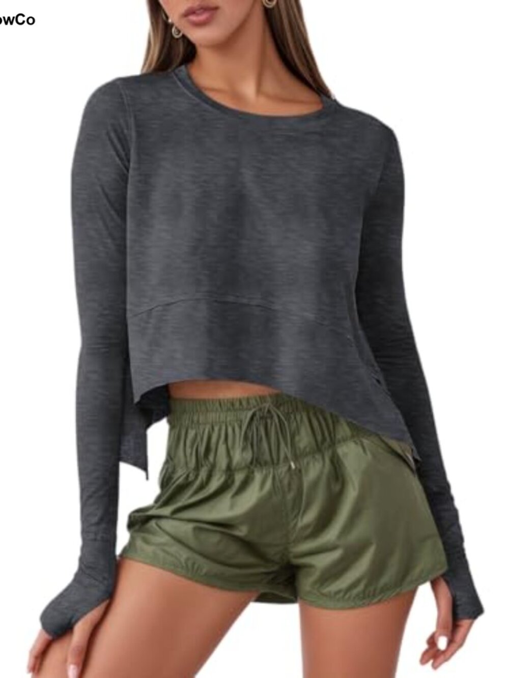 Womens Long Sleeve Cropped Workout Top Athletic Shirt